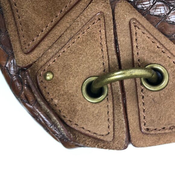 JESSICA SIMPSON Brown Faux Leather Reptile Tassle Shoulder Bag Purse - Picture 9 of 12